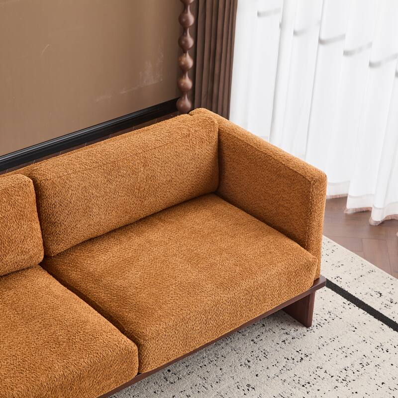 77 inch Square Arm Modern 3 Seater Boucle Sofa Upholstered Couch with Solid Wood Base