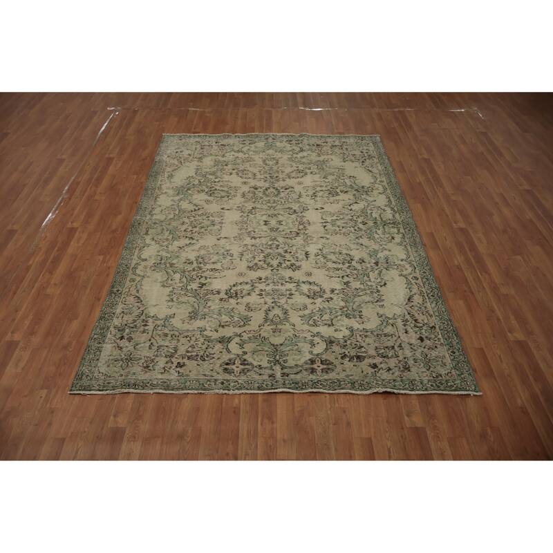 Hand Knotted Oriental 100% Wool Carpet Transitional Floral Beige & Ivories Anatolian Area Rug - 8' 11'' X 6' 6''