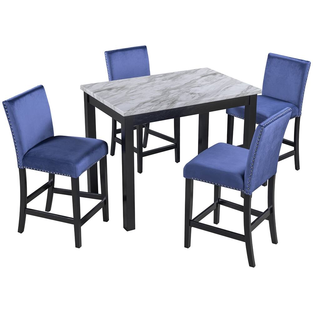Counter Height Dining Table Set with 4 Upholstered Dining Chairs