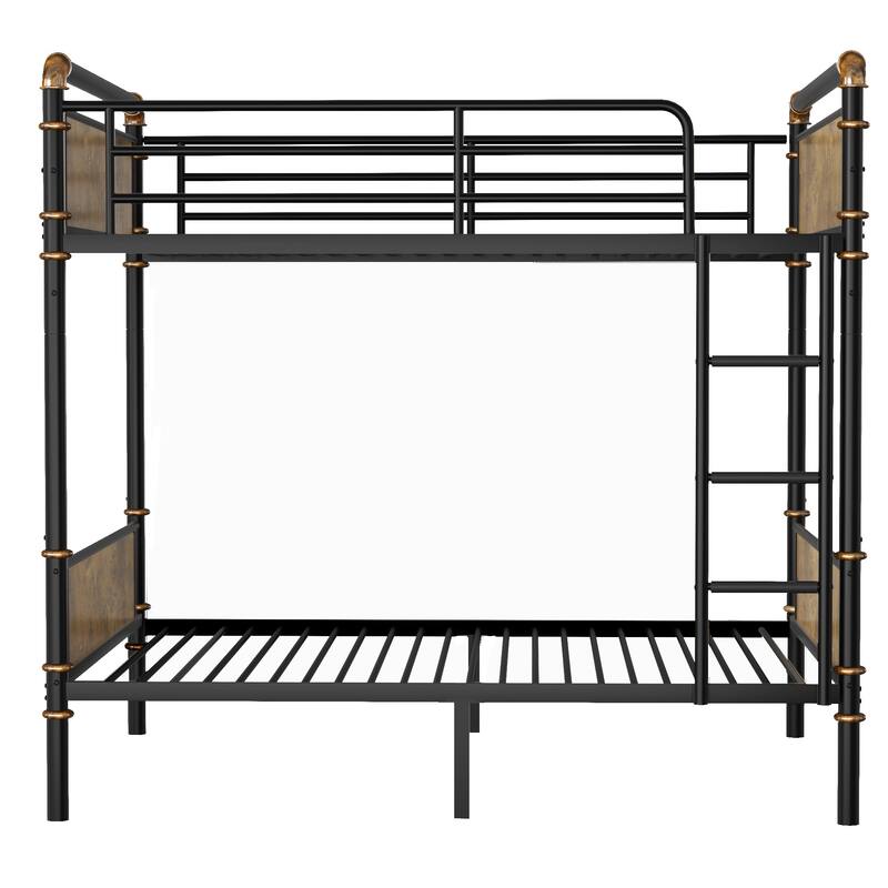 Industrial Detachable Twin XL Metal Bunk Bed with Safety Guard Rails, Black