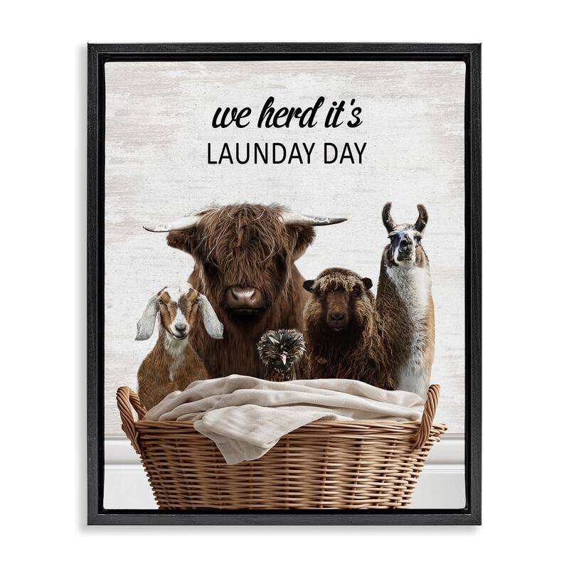 Stupell Herd It's Laundry Day Animals Framed Floater Canvas Wall Art Design By Lettered and Lined - 25 x 31 - Black