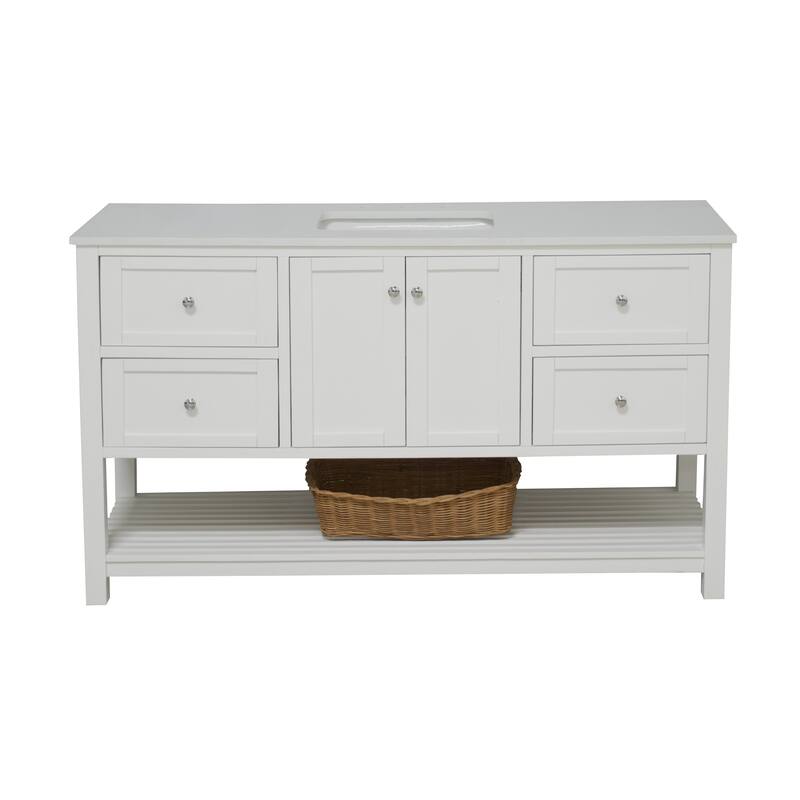 KitchenBathCollection Lakeshore 60" Single Bathroom Vanity with Engineered White Top