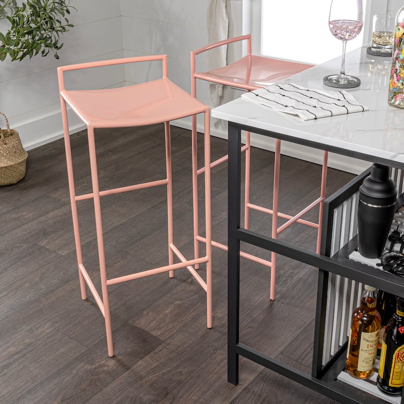 Bali 30" Coastal Contemporary Iron Saddle-Seat Low-Back Bar Stool with Foot Rest, by JONATHAN Y - 33"