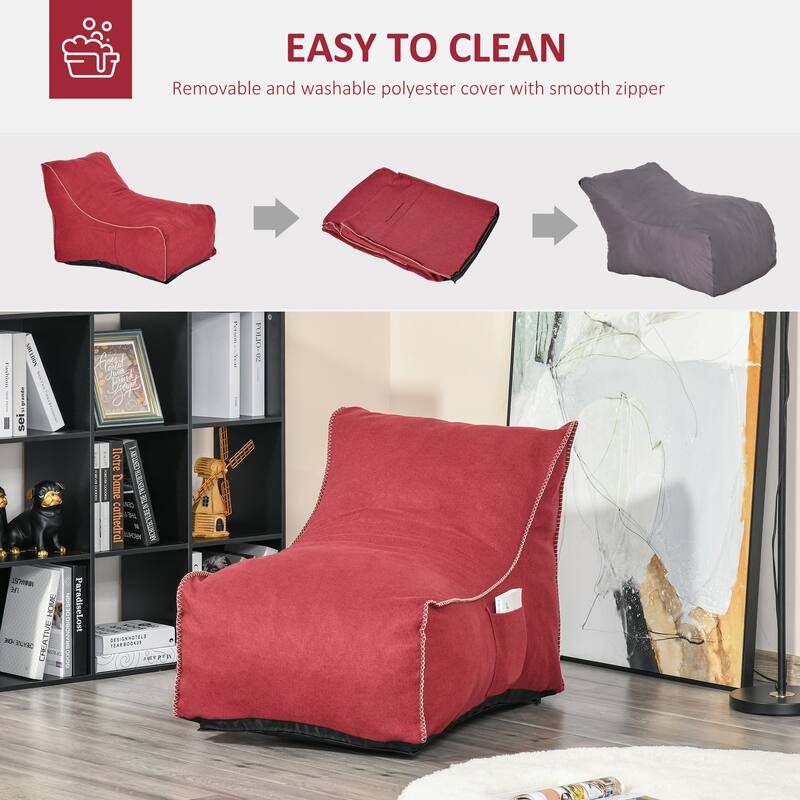 HOMCOM Bean Bag Chair, Large Foam Stuffed lounger Indoor Furniture with Washable Cover, Side Pockets and Backrest, Wine Red