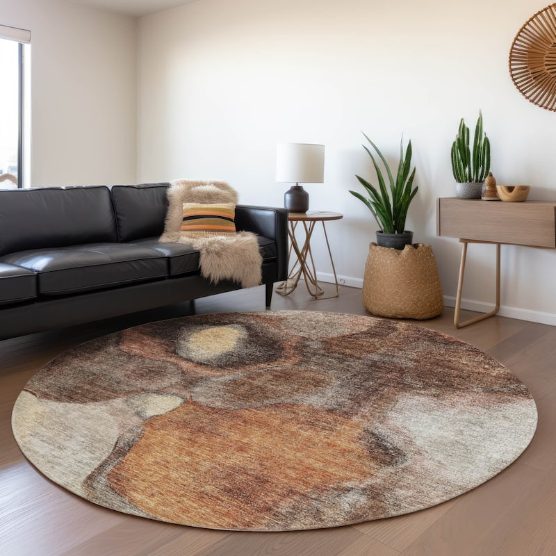 Machine Washable Indoor/ Outdoor Abstract Contemporary Chantille Rug - Coffee - 8' x 8'