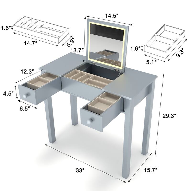 Sleek Vanity Table with LED Lights, Flip-Top Mirror and 2 Drawers, Jewelry Storage for Women Dressing
