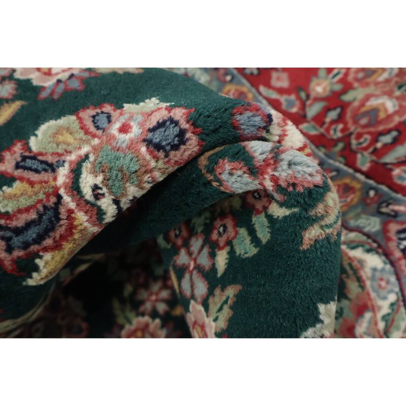 Hand Knotted Oriental 100% Wool Carpet Traditional All-Over Green Kashan Area Rug - 9' 11'' X 7' 11''