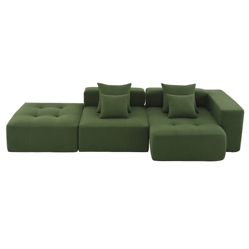 105.5'' Modular L-Shaped 3-Seater Sectional Sofa in Corduroy Upholstery with Tufted Design and 4 Pillows, No Assembly Needed