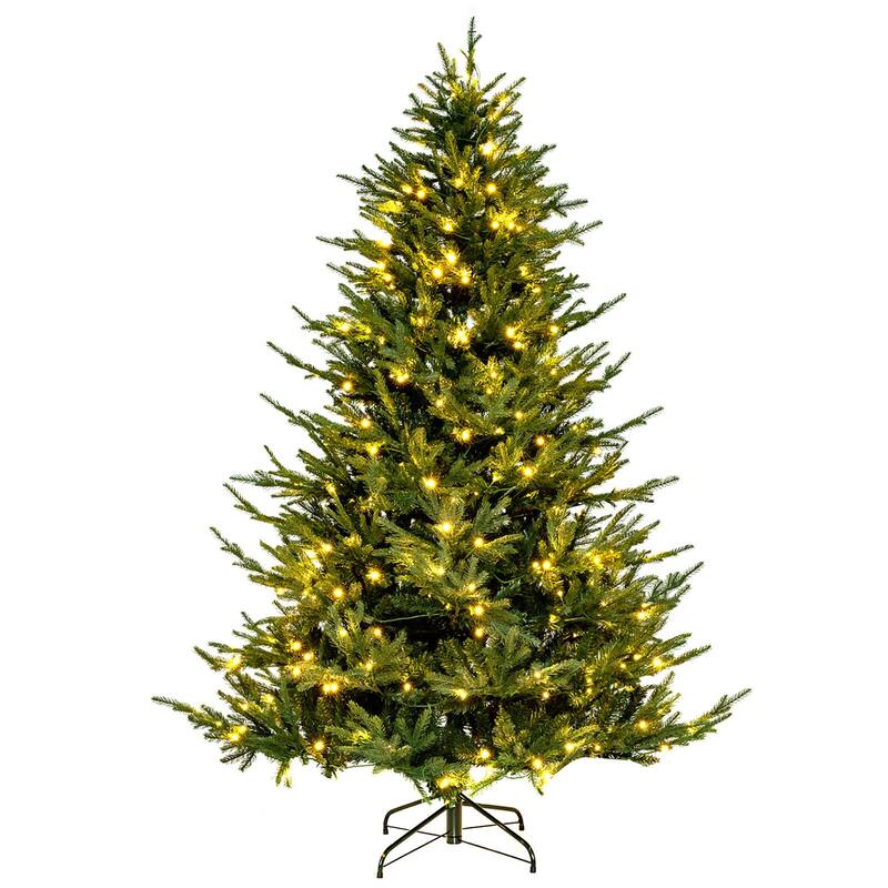 Gymax 7 ft pre-lit artificial Christmas tree artificial hinged - 7 Foot