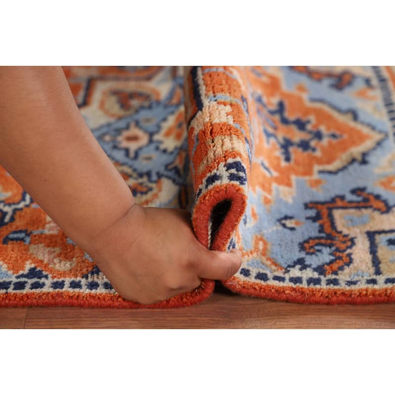 Orange & Blue Kazak Indian Foyer Rug Hand-Knotted Wool Carpet - 2'0" x 3'0"