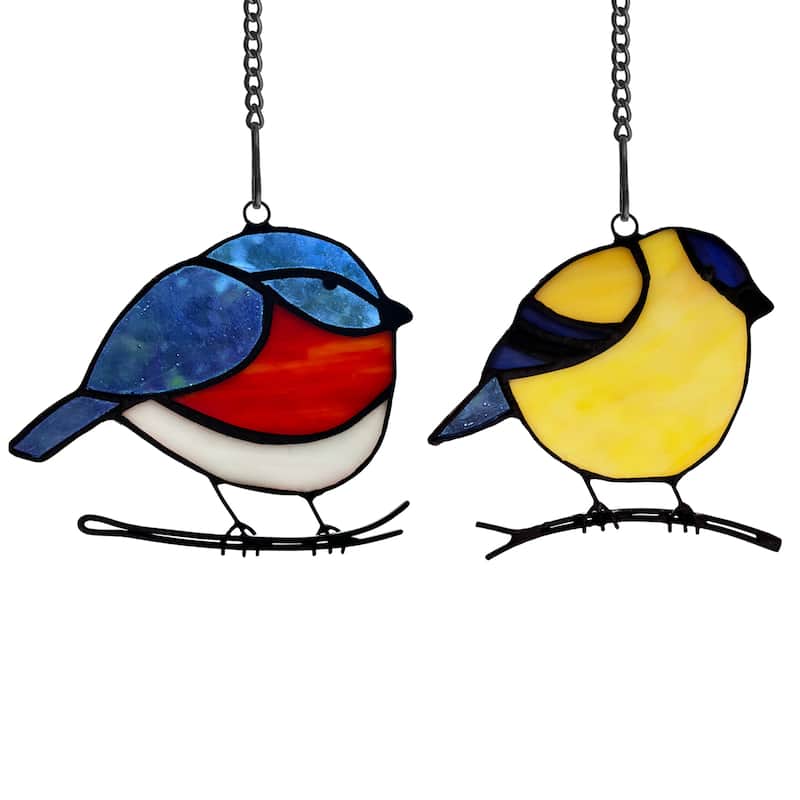 River of Goods Set of 4 Songbirds River of Goods Multicolored Stained Glass Window Panels - 4" x 0.25" x 4.5"
