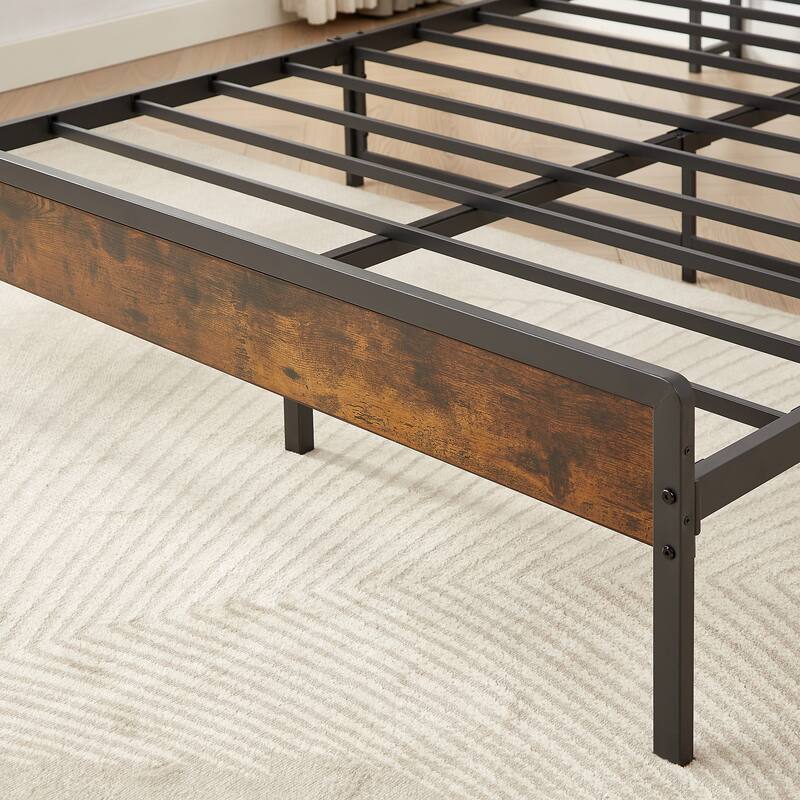 Platform Bed with 2 USB Ports, Power Outlets, and Storage Headboard - 1000 LB Capacity.