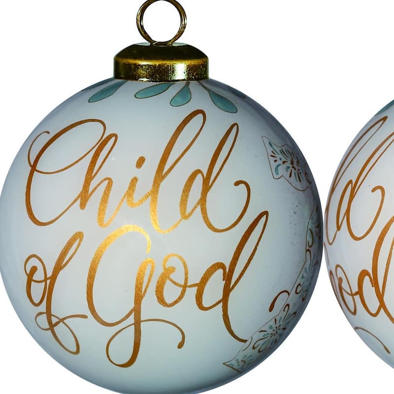 White and Gold Child of God Hand Painted Mouth Blown Glass Ornament - 3" x 3" x 3"