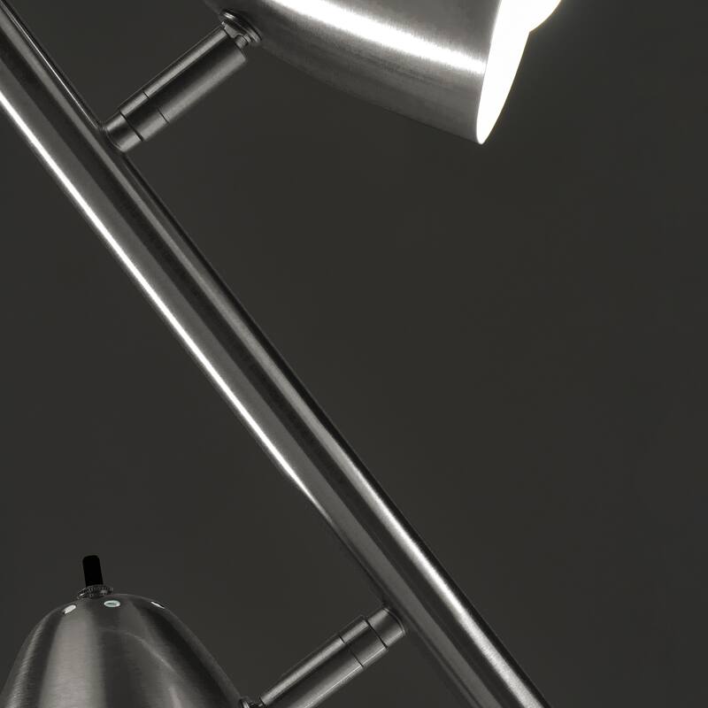 Brightech Jacob 64 in. Brushed Nickel Mid-Century Modern 3-Light Adjustable LED Floor Lamp with 3 Nickel Metal Cone Shades