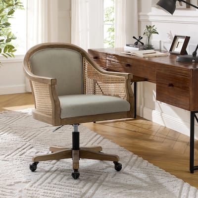 Danilo Farmhouse 360 Degree Swivel Height Adjustable Rattan Desk Chair with RubberWood by HULALA HOME