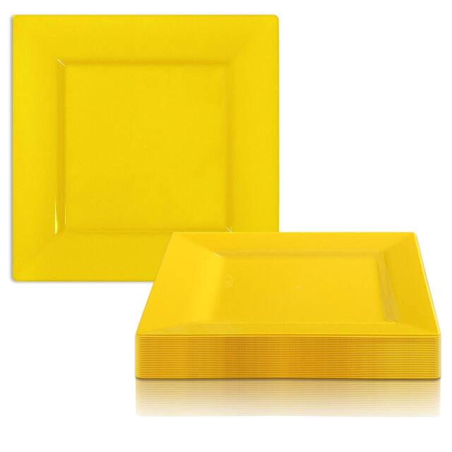 Modern Solid Square Disposable Plastic Plate Packs - Party Supplies - Yellow - 120pcs - 6.5" Salad Plates