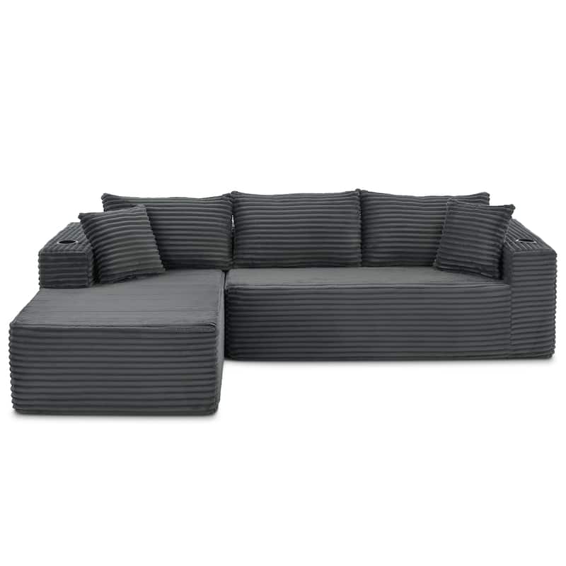 Upholstered L-Shaped Full Foam Sectional Sofa Couch Chaise with Pillows, No Assembly Required