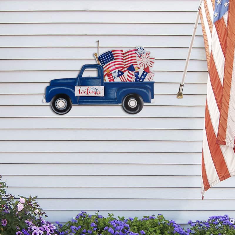 Glitzhome Metal Christmas Truck Garden Yard Stake or Wall Decor