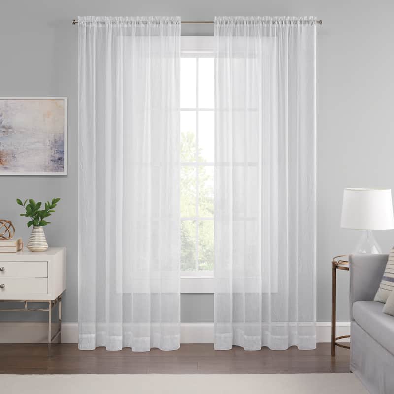 Eclipse Emina Crushed Sheer Voile Rod Pocket Curtain Panel.