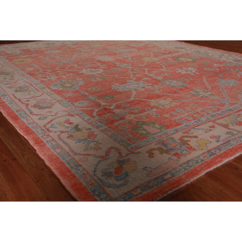 Hand Knotted Oriental 100% Wool Carpet Transitional All-Over Oranges & Rust Oushak Area Rug - 9' 11'' X 8' 1''
