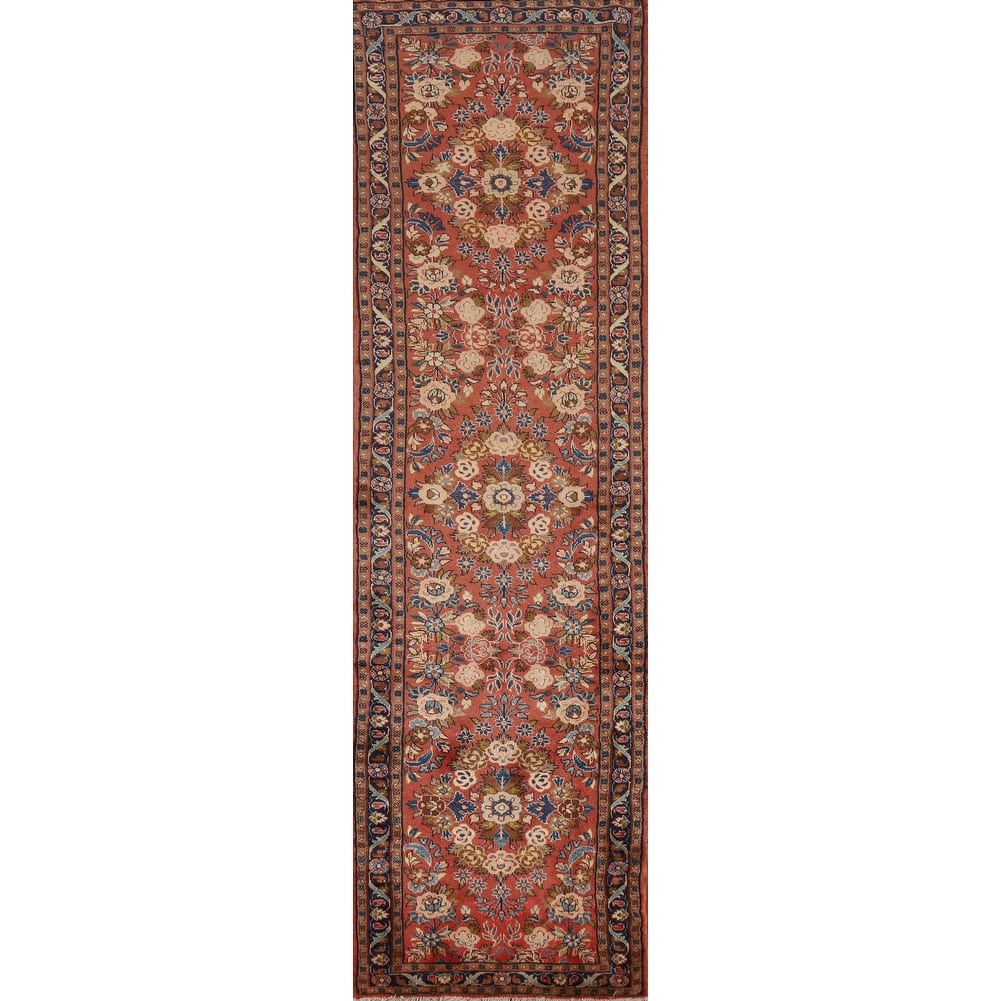 Floral Hamedan Persian Vintage Runner Rug Hand-Knotted Wool Carpet - 2'5"x 11'2"