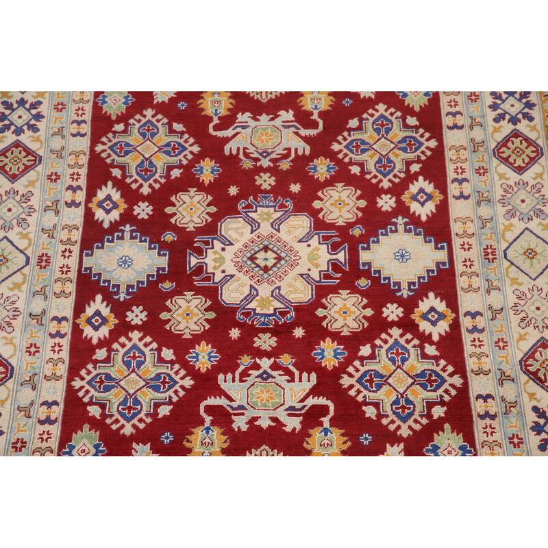 Hand Knotted Oriental 100% Wool Carpet Traditional Geometric Red Kazak Area Rug - 9' 11'' X 6' 5''