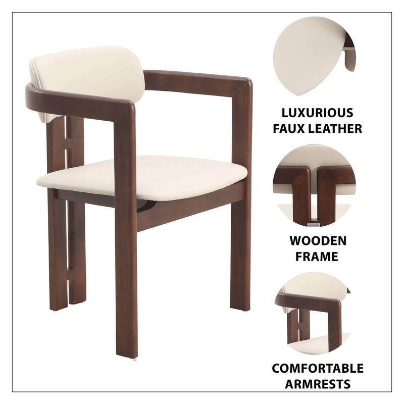 Dining Chairs Upholstered Leather Seats in Rubberwood Set of 4 Arm Chairs Open Back Design