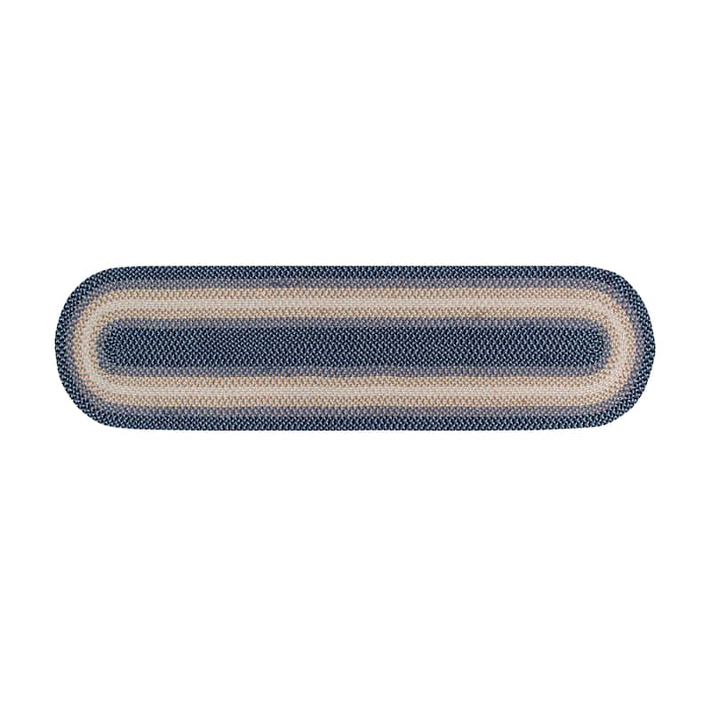 Better Trends Woodbridge Braid 100% Wool Stain Resistant, Double Sided Reversible Oval Indoor Area Utility Rug - 24" x 108" Runner - Blue