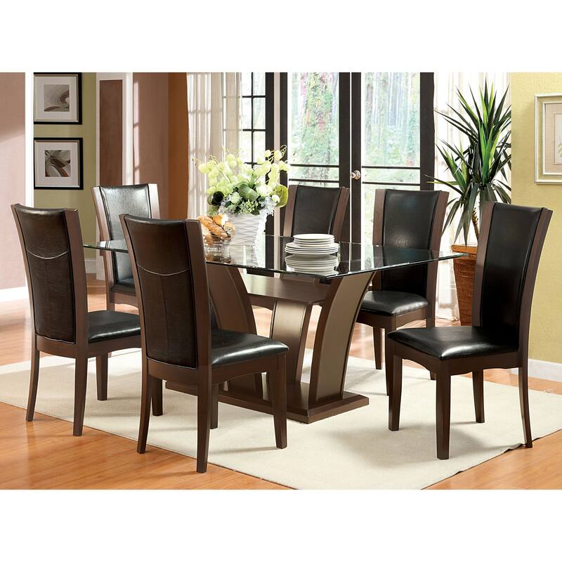 Bind Contemporary Solid Wood Open-Shelf 7-Piece Dining Table Set by Furniture of America - Dark Cherry/Brown/Clear