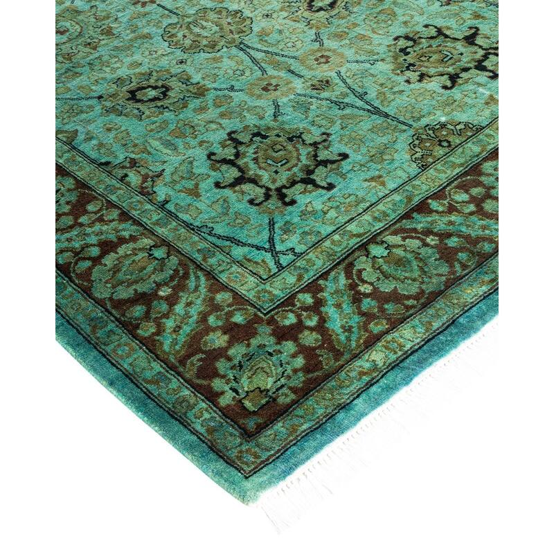 Overton Hand Knotted Wool Vintage Inspired Modern Contemporary Overdyed Blue Runner Rug - 3' 1" x 10' 1"