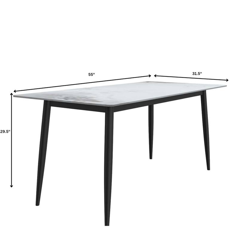 Zayle Rectangular Dining Table with Glass/Sintered Stone Tabletop in Steel