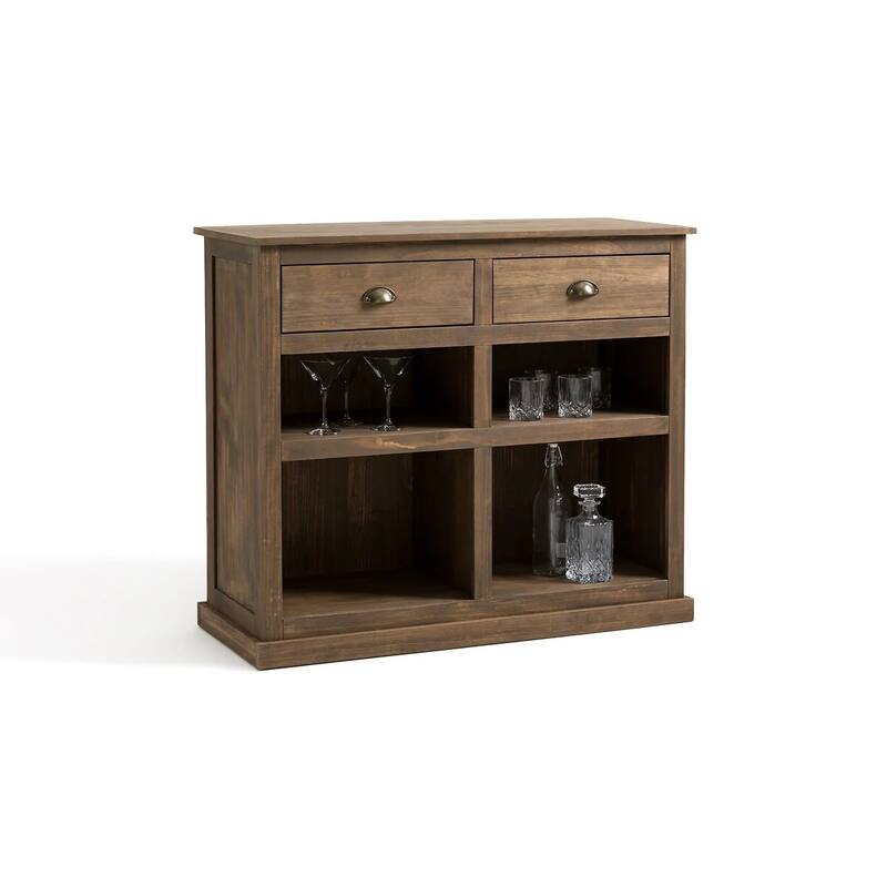 Lunja Solid Pine 2-Drawer Bar Cabinet - N/A - Natural