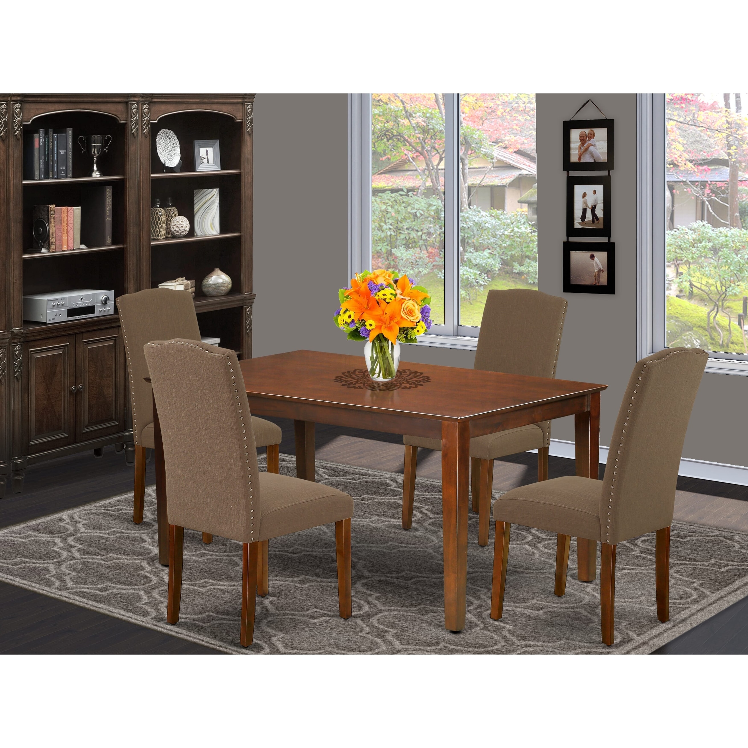 Dark mahogany dining shop table and chairs