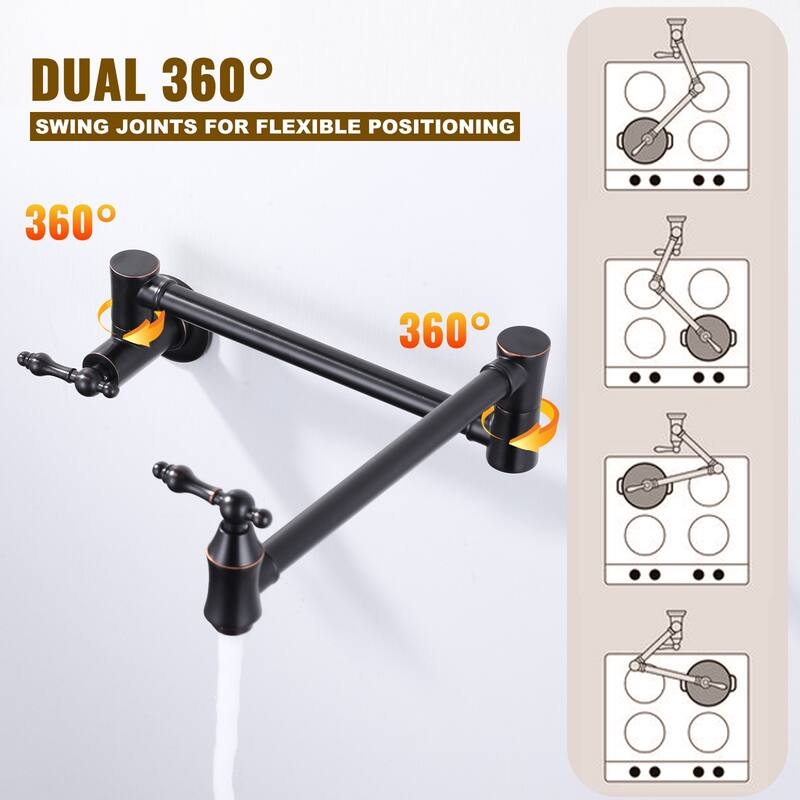 WOWOW Wall Mounted Pot Filler Faucet with Double Joint Swing Arms
