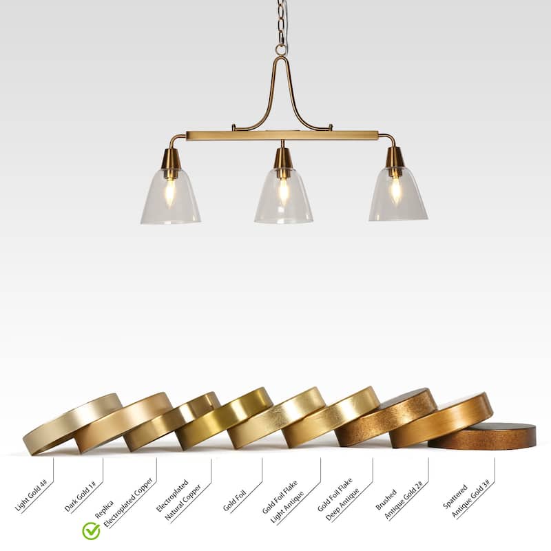 Modern Gold 3-Light Glass Chandelier Island Lights for Dining Room - Brass - 27.2L"x6W"x17.3"H