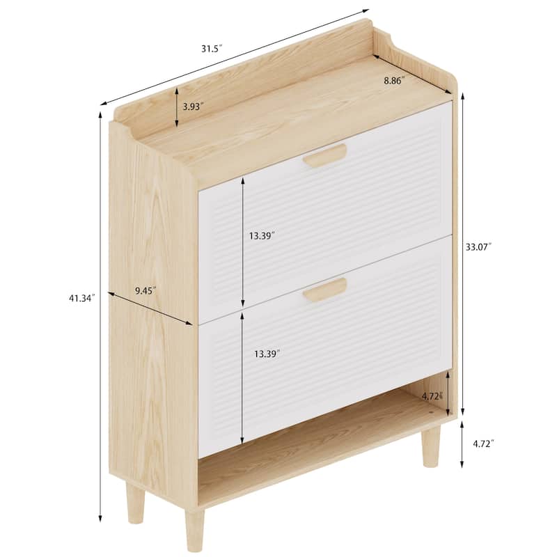 Homy Casa Compact Shoe Storage Bench 2 Flip Doors 2 Drawers, White