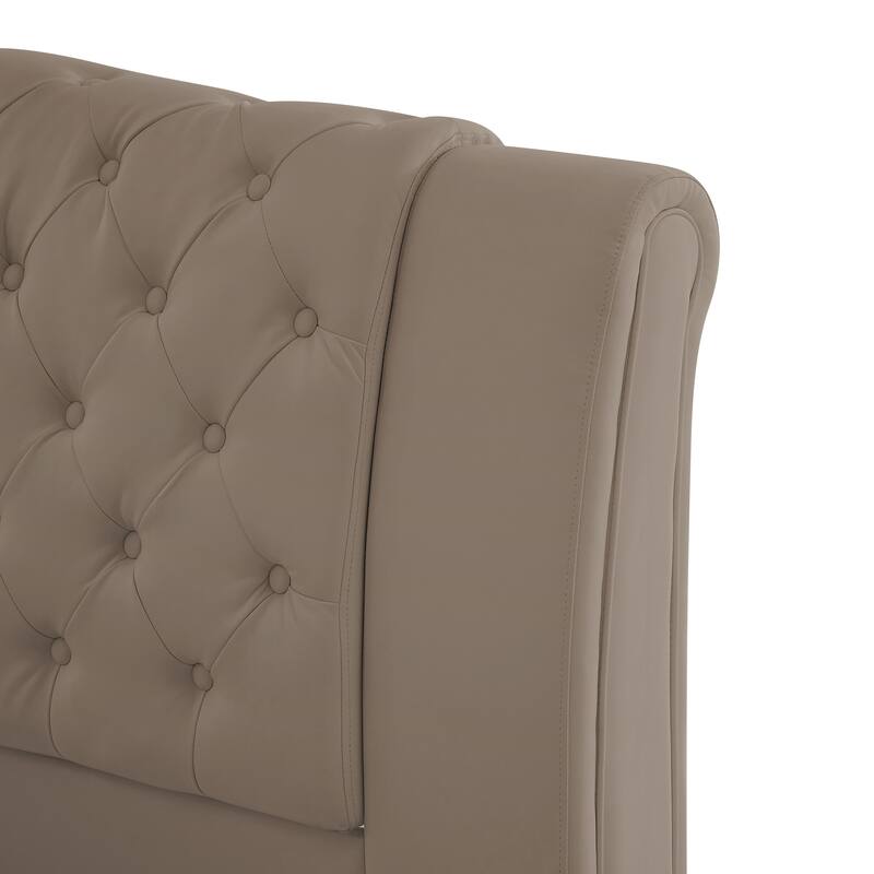 Christopher Knight Home - Modern Upholstered Platform Bed with Wood & Metal Frame - with 44.5" Tall Button-Tufted Headboard