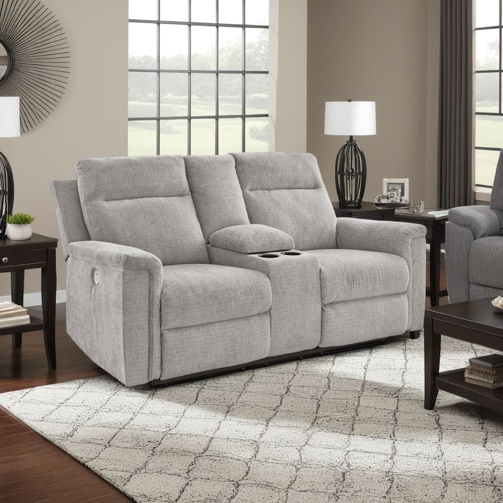 Jinu Power Recliner Loveseat, Gray Polyester Micro Chenille, 75 Inch