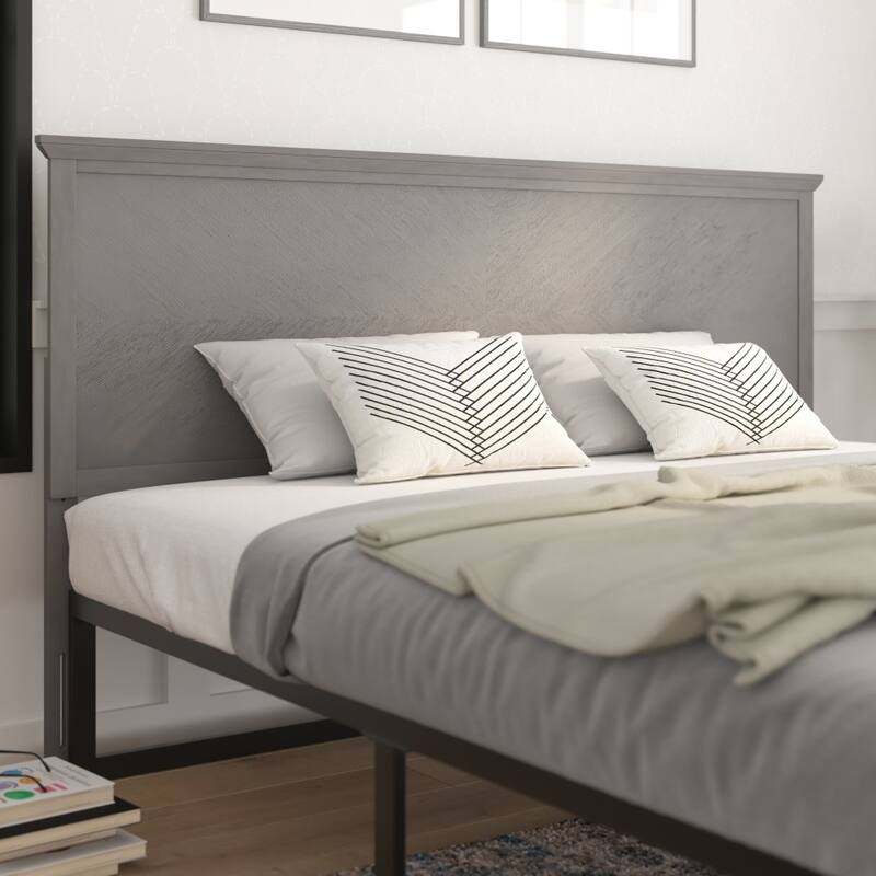 Solid Wood Herringbone Patterned Headboard Only - Gray Wash - King