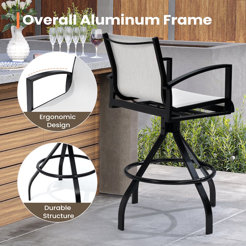 Pellebant 2/4-Piece Patio Swivel Aluminum Bar Stools Sunbrella Textilene