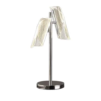Spark 23 Inch Table Lamp, 2 Cylindrical Shades, Bright Nickel Silver Finish
