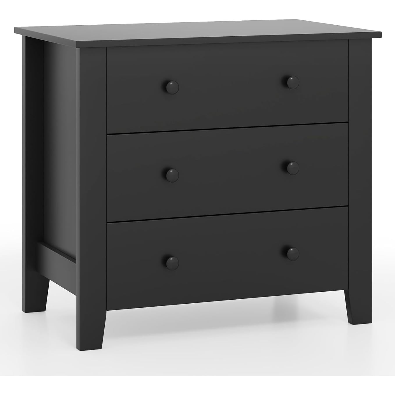 Modern 3-Drawer Dresser - 28.5" Wide Storage Chest for Bedroom, Living Room, Hallway (Black)