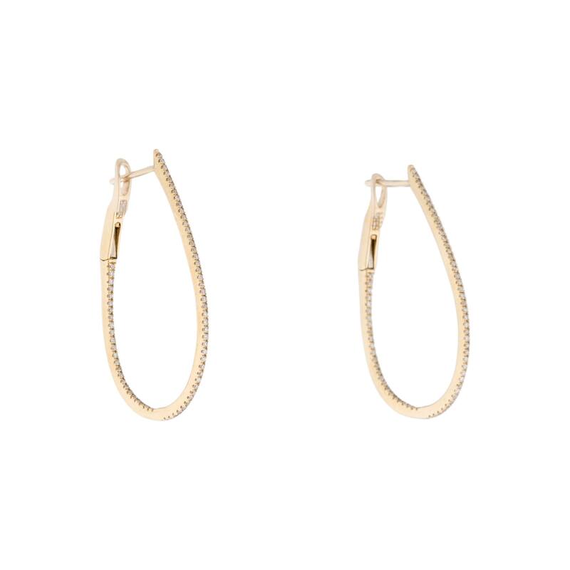 Joelle Collection Inside Out Diamond Thin Pear Hoop Earrings 1.5" Drop 14K Gold 3/8ct TDW