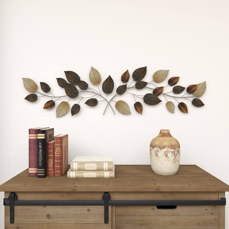 Bronze Metal Long Textured Leaf Home Wall Decor with Multiple Shades