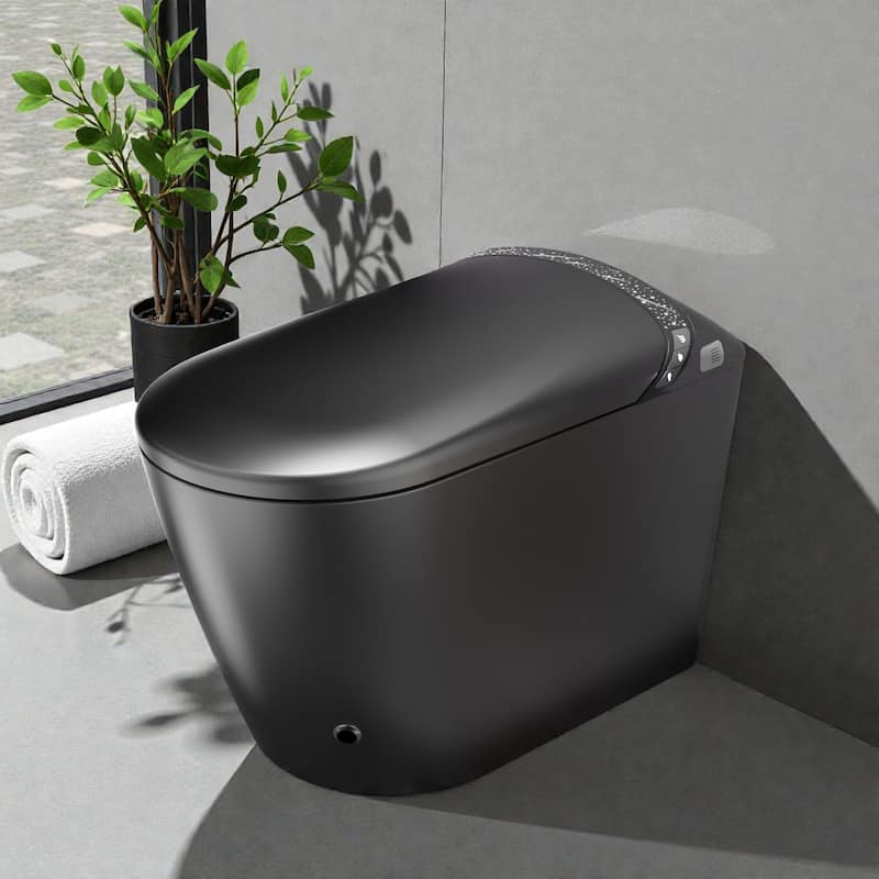 Elongated Smart Toilet with Built In Bidet. Tankless Design. Auto Open Close Seat. Foot Sensor. Warm Water Dryer