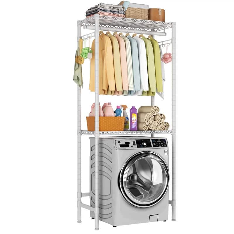 Over Washer and Dryer Shelves - White(2-tier) - 13.5"D x 29.5"W x 72"H