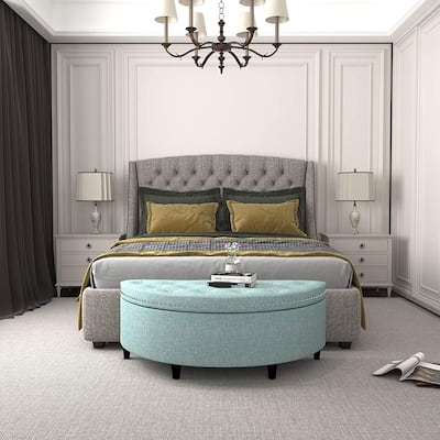 Adeco Half Moon Storage Ottoman Semi Circle Bench