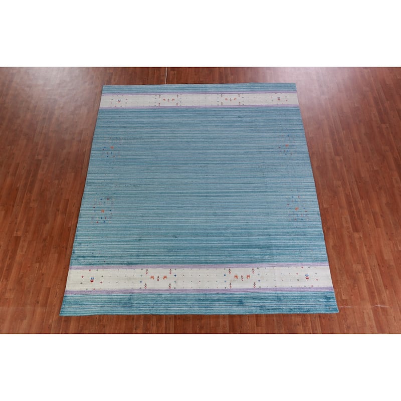 Hand Knotted Oriental 100% Wool Carpet Tribal Tribal Navy Blue & Blues Gabbeh Area Rug - 10' 0'' X 8' 6''