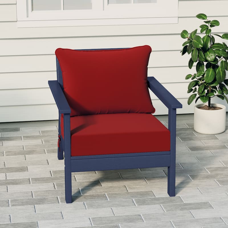 Birchwood All Weather HDPE Outdoor Patio Deep Seating Navy Blue Club Chair With Cushions (1-Piece) - Navy Blue/Red