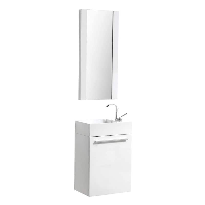 Blossom 18 Inch Floating Wall-Mount Vanity Set w/ Acrylic Sink - Glossy White W/ Mirror